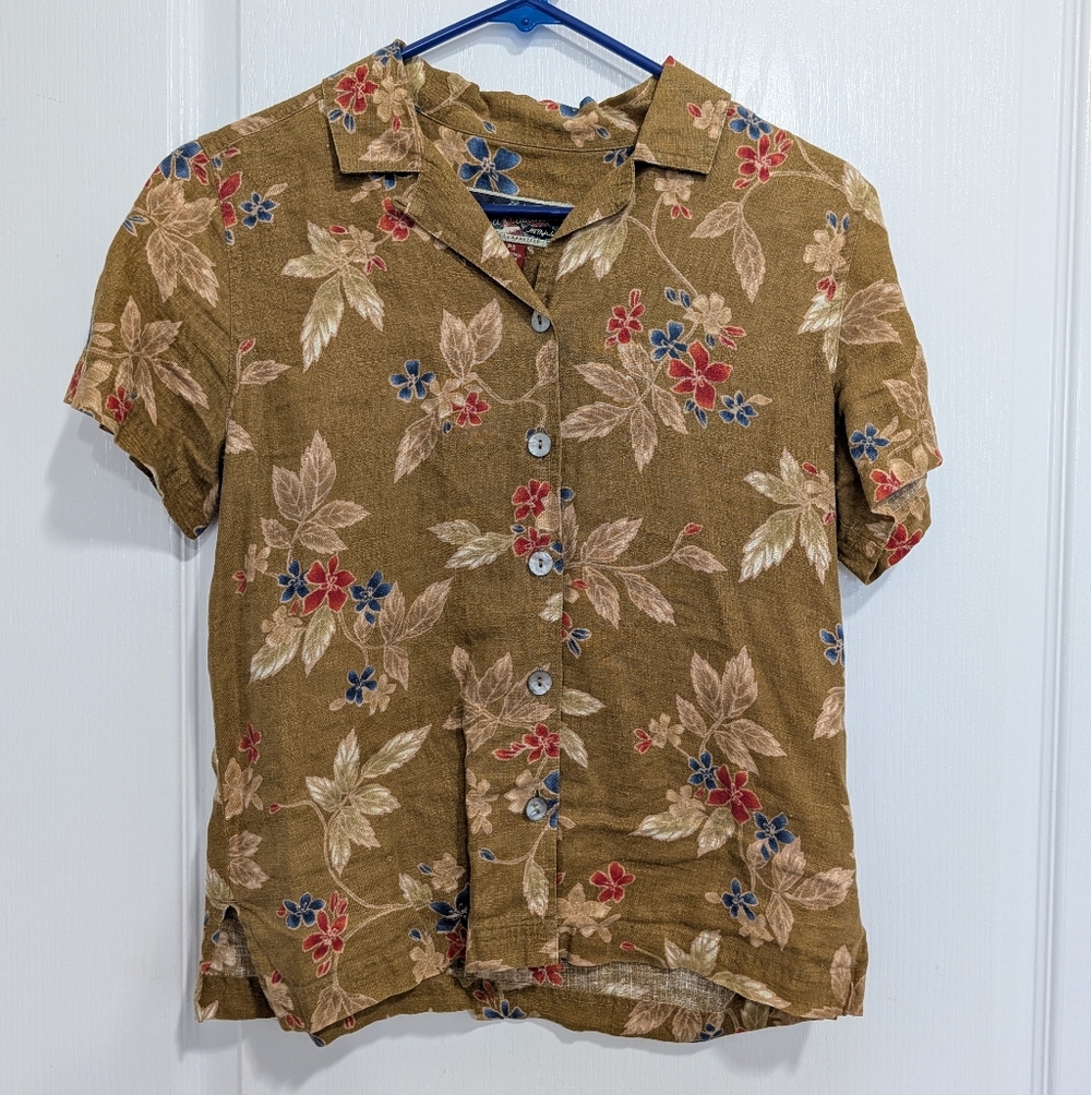 La Cabana Button Down Linen Floral Shirt